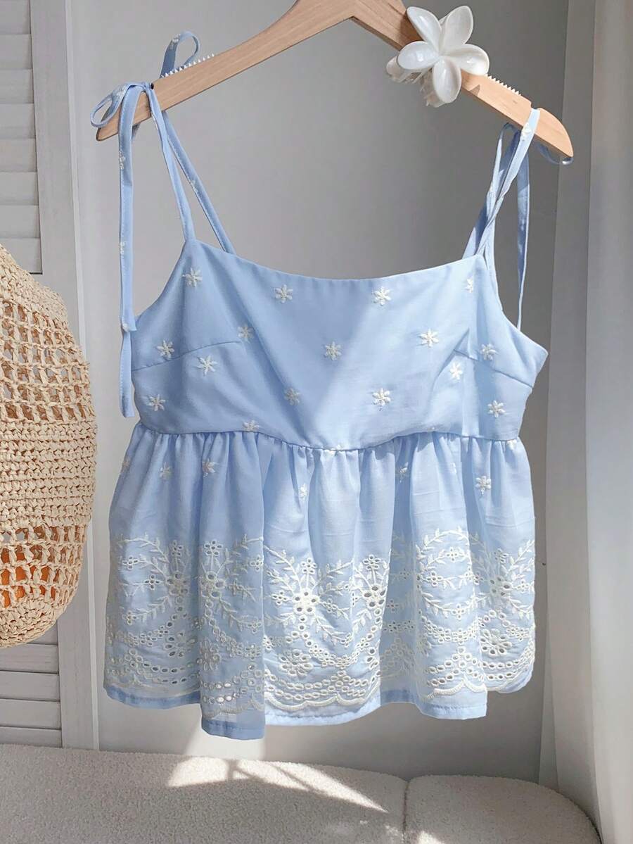 Comfortcana Camisa con cordones bordada de tela, ropa de verano para mujer - Multicolor - Ver 1