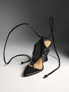 SHUZIA Ladies Thong Style Tie-Up Strap Wedge Sandals Summer Shoes - Black - View 9