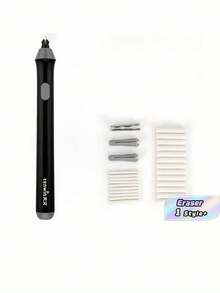 Set de borradores giratorios automáticos de PVC, corrección de bordes de dibujo de precisión para dibujo, arte, escuela, oficina, suministros, libre de manchas, estudiante, herramienta de diseño para el hogar - Negro - Ver 1