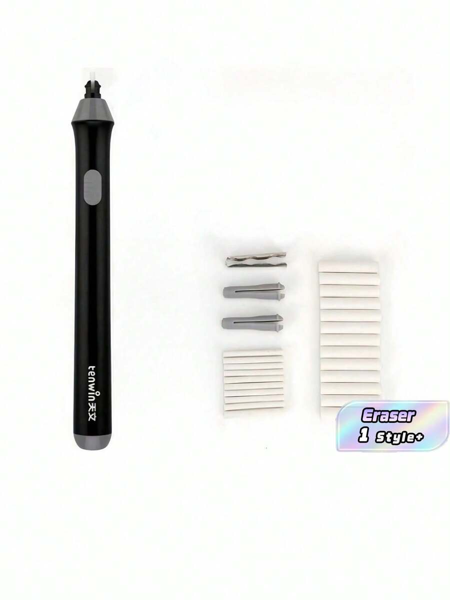 Set de borradores giratorios automáticos de PVC, corrección de bordes de dibujo de precisión para dibujo, arte, escuela, oficina, suministros, libre de manchas, estudiante, herramienta de diseño para el hogar - Negro - Ver 1