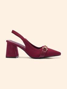 CUCCOO BASICS Women's Shoes Fashion Burgundy Pointed Thick Heel Empty High Heel Shoes Suitable For Commuting, Dating, Parties, Weddings And Other Occasions To Wear - Burgundy - View 2