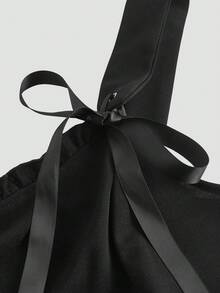 SHEIN MOD Bộ đồ liền thân cổ chữ V viền bèo nhún hai lớp màu đen cỡ lớn mùa hè - màu đen - Xem 4