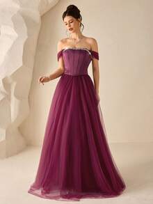 Poshira Women's Off Shoulder Rhinestone Decor Ruched Waist Elegant Cocktail Dress Women's Sequin Mermaid Formal Evening Gown One Shoulder Formal Dress Purple Women Evening Dress Gowns Glamorous Dress Dress Elegant Gala Dress Elegant Valentines Dress Elegant Dress Sequin Dress Pink Red Dress Floral Dress Valentines Dress Elegant Dress Sequin Dress Floral Dress Luxury Graduation Ceremony, School Opening, Music Festival, Birthday Party, Wedding, Afternoon Tea Gathering, Ball - Burgundy - View 4