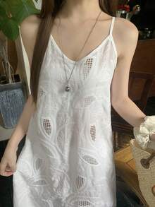 DAZY Camisola de tirantes largos holgada con bordado calado para mujer - Blanco - Ver 5