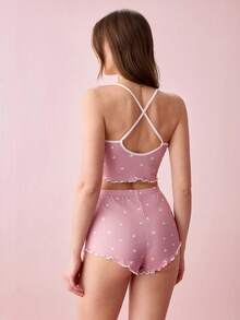 Bonmuse Women's Heart Printed Pajamas Set With Bow Decorationfor Summer - Pink - View 2