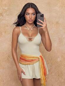 Elin Vora New Sexy Solid Color Slim Fit Elegant Sleeveless Dress For Women, Summer - Apricot - View 2