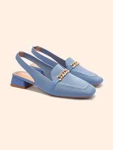 CUCCOO BASICS Sandalias planas con decoración de cadena de moda para mujer CUCCOO - Azul cielo 1 - Ver 2
