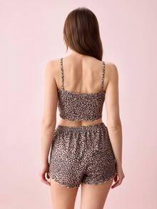 Bonmuse Bộ đồ ngủ 2 món họa tiết da báo gợi cảm gồm áo hai dây và quần short. - màu đen - Xem 3
