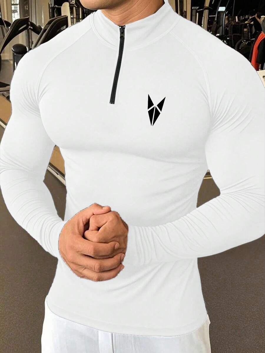 GymBeat 男士运动T恤,健身,跑步,户外运动,男士紧身运动上衣,长袖紧身衣,轻便透气 - 白色 - 查看 1