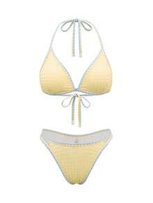 Swim Vcay Bộ bikini hai mảnh buộc cổ và quần tam giác gợi cảm dành cho nữ, thích hợp mặc đi biển mùa hè. - Màu vàng - Xem 4
