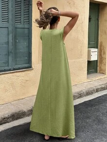 Selianne Vestido extra largo amarillo retro para mujer en otoño - verde menta - Ver 2