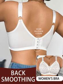 DesireSculpt Plus Size Lace Patchwork Wireless Bra White Summer - White - View 2