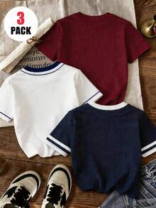 Bộ 3 món cho bé gái tuổi teen: Áo thun ngắn tay in hình hiệp sĩ, nơ thắt cổ, áo thun đỏ phối màu xanh navy, xanh dương và trắng, trang trí ngọc trai giả, kiểu dáng đa năng thích hợp cho đi chơi, thường ngày và dự tiệc. - Nhiều màu - Xem 2