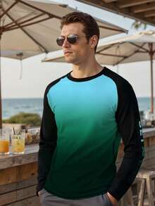 Manfinity Swimmode Summer Holiday Men's Raglan Sleeve Casual Surfing T-Shirt Holiday / Vacation / Beach / Hawaii / Tropical / Swim /  Bathing - Mint Green - View 4