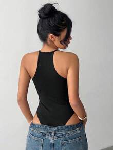 SHEIN PETITE CURVE Plus Size Y2K Sexy Lace Backless Sheer Sleeveless Bodysuit Black Summer Elegant Formal Night Vacation Concert Cocktail Evening Night Out Club Party - Black - View 2