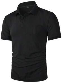Manfinity Mode Men's Short Sleeve Textured Fabric Polo Shirt, Suitable For Office, Outings And Gatherings - Black - View 7