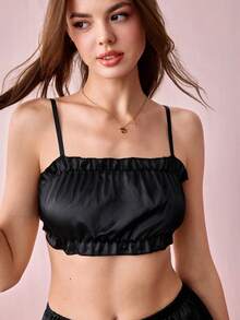 Bonmuse 2pcs Women Camisole Top + Elastic Waist Shorts Pajama Set - Black - View 10