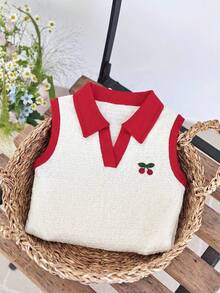 LMoss Kids Áo vest cổ bẻ dệt kim kẻ sọc cho bé gái - Màu be - Xem 2