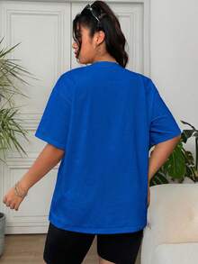 Solflare Cherry Embroidery Navy Casual Plus Size Short Sleeve T-Shirt - Navy Blue - View 2