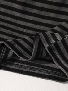 SHEIN 2pcs/Set Girls' Casual Adjustable Spaghetti Strap Top And Shorts Set,Classic Black Gray Striped Outfit For Spring/Summer,School,Daily Wear,Work - Grey - View 5