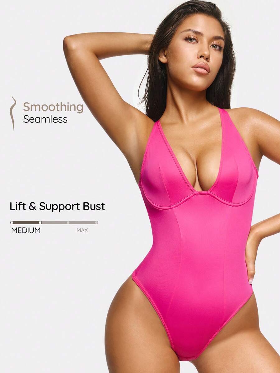 SHAPORA Mono de mujer de unicolor con escote halter y espalda descubierta - Rosa Fucsia - Ver 1