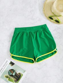 Swim Basics Springbreak 女士黑白撞色滚边休闲运动短裤/沙滩短裤 - 綠色 - 查看 3