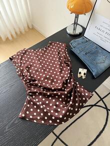 SHEIN Frenchy Áo sơ mi tay ngắn in chấm bi, kiểu dáng thanh lịch, thoải mái, phù hợp cho công sở. - màu nâu - Xem 3