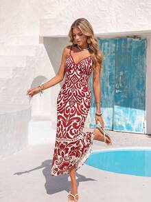 Vivid Eden Women's All-Over Print Casual Party & Travel Mid-Length Slip Dress - Red and White - View 3