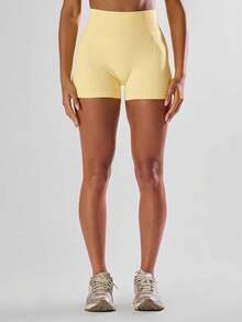 Musera Sport High Waist Mini Shorts Active Comfy Workout Gym Running Run Club, Padel, Tennis, Pickleball Gym Fitness Lemon Butter Yellow - Butter Yellow - View 2