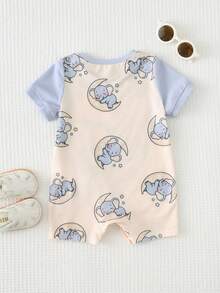 Cozy Pixies Pelele de manga corta con cuello redondo suave de punto con estampado de dinosaurio de dibujos animados para bebé niño - Multicolor - Ver 2
