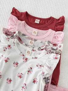 Cozy Pixies 8件套女婴碎花针织柔软圆领短袖上衣和松紧腰短裤套装 - 彩色 - 查看 4