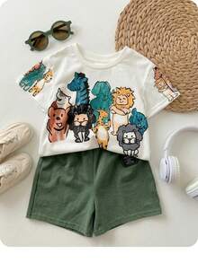 SHEIN Suéter holgado de punto con cuello redondo, estampado de animales de dibujos animados, estilo casual y lindo, con gráfico pintado a mano, adecuado para primavera/verano, para niño bebé - Blanco - Ver 7