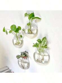 2/4 pièces Terrarium mural en verre, pot de plante hydroponique auto-arrosant, vase en cristal transparent fait main rond pour décoration de maison et bureau, vase à fleurs suspendu minimaliste moderne pour décoration murale et affichage de verdure d'intérieur - multicolore - Voir 2