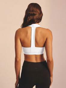 Aralina Leisurewear Active Wide Strap Halter Spring Summer Crop Racer Back Exercise Top Black - White - View 3