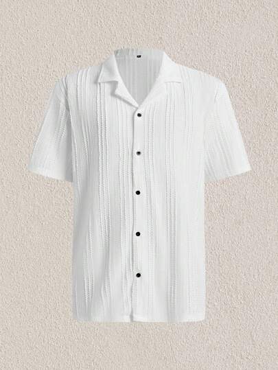 Mercer Haus Men's Cuban Collar Jacquard Casual Button-Up Short Sleeve Shirt