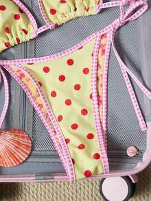 Swim Mod Women's Summer Beach Golf White Patchwork Halter Tie Sexy Bikini And Triangle Briefs Swimwear Set - Light Yellow - View 5