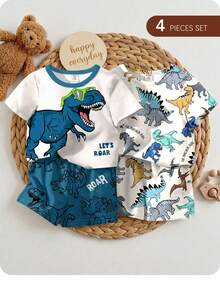 SHEIN Bộ 2 áo thun tay ngắn cổ tròn đơn giản cho bé trai và quần short, phù hợp cho mùa hè - Nhiều màu - Xem 6