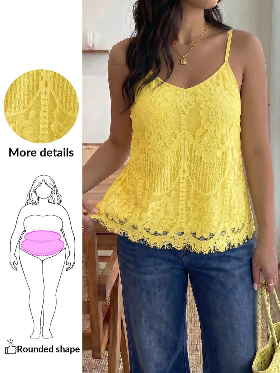 Áo camisole ren hoa thanh lịch dành cho nữ cỡ lớn - Màu vàng - Xem 1