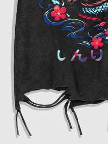 ROMWE MEN Goth Men's Summer Street Portrait Graphic Short Sleeve T-Shirt - Black - View 5