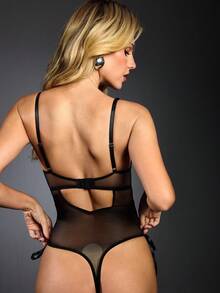 EmpressEnvy Music Festival Women's Mesh Patchwork Jumpsuit With Leg Ring Sexy Lingerie Set For Going Out - Black - View 3