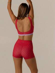 Aralina Leisurewear For Yoga Pilates Gym Contrast Polka Dot Set Cute Summer Shorts And Tops Perfect Airport Outfit Women 4th Of July Vacation Festival Outfits - Red - View 2