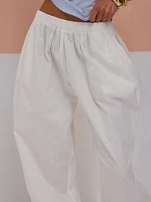 MUSERA Quần ống rộng bằng vải cotton poplin, có chun co giãn, xếp ly ở gấu quần, kiểu dáng gợi cảm, dễ thương, thích hợp cho mùa xuân hè, đi nghỉ mát, đi chơi, phong cách nữ tính, cá tính. Có thể mặc khi trả phòng muộn. - trắng - Xem 5