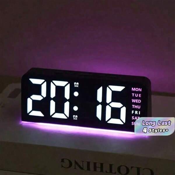 1pc Multi-Color Base Digital Multi-Function LED Alarm Clock, USB Digital LED Display Electronic Alarm Clock, Displaying Temperature Date Sleep 12/24 Hour Time, Home Decor, Bedroom Decor, Dimmable Brightness (Batteries Not Included), Home Decoration, Room Decor, Holiday Gift, Birthday Graduation Gift