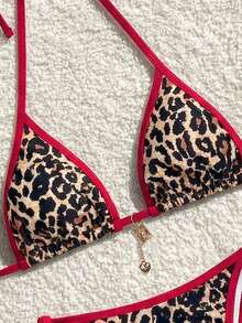 Swim Mod Women's Sexy Leopard Print Backless Tie-Front Bikini Set, Beach Vacation Style - Multicolor - View 4