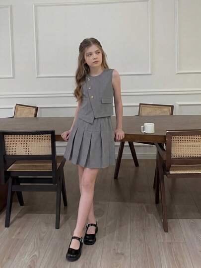 Dazy Kids Bộ áo khoác không tay thời trang dành cho bé gái (cỡ lớn)