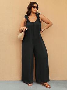 Elaquor Plus Size Women's Casual Sexy Fashion Vacation Wide Leg Jumpsuit - Black - View 5