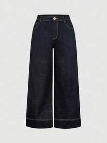 SHEIN Tall Quần jeans nữ đơn sắc tối giản mặc hàng ngày - Rửa tối - Xem 9