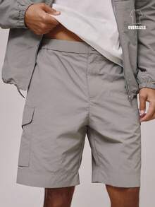 Musero Quần short dáng rộng, dài, kiểu cargo, có khóa cài, chỉ bao gồm phần quần, thích hợp cho mùa xuân hè và các dịp lễ hội. - Xám - Xem 1