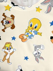 LOONEY TUNES X SHEIN 女婴圆领短袖休闲上衣 - 白色 - 查看 3