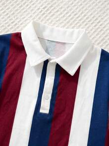 SHEIN 2pcs/Set Young Boys Summer Independence Day Casual Oversized Striped Polo Shirt & Red Shorts,Cute College Street Sports Graphic Outfit For Daily Wear - Multicolor - View 7
